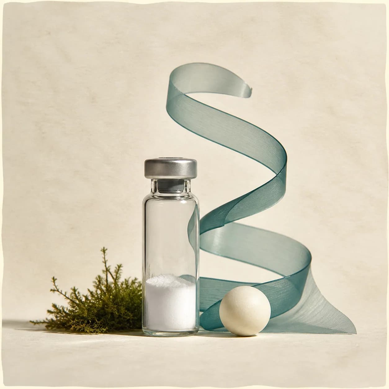 Original illustrative research-catalog still life for Ipamorelin