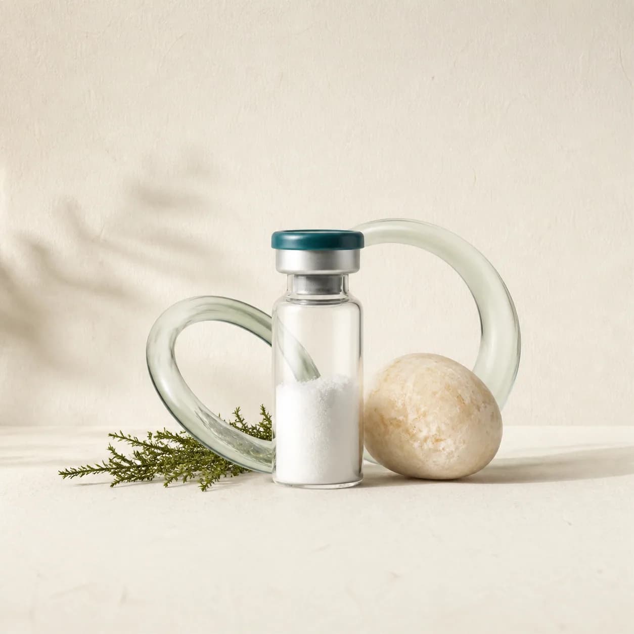 Original illustrative research-catalog still life for Oxytocin Acetate