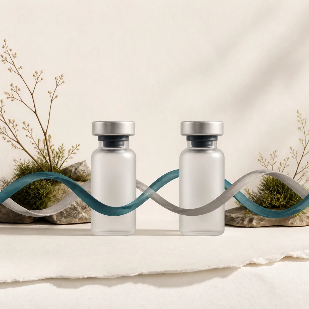 Original illustrative research-catalog still life for Semax + Selank