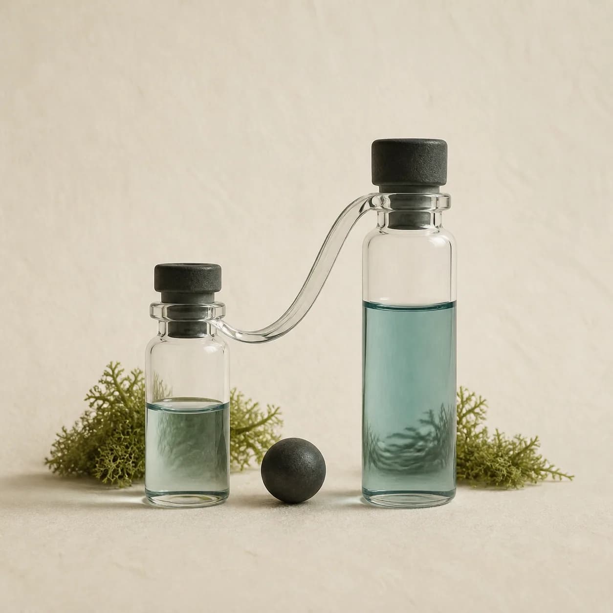 Original illustrative research-catalog still life for Tesmorelin + IPA